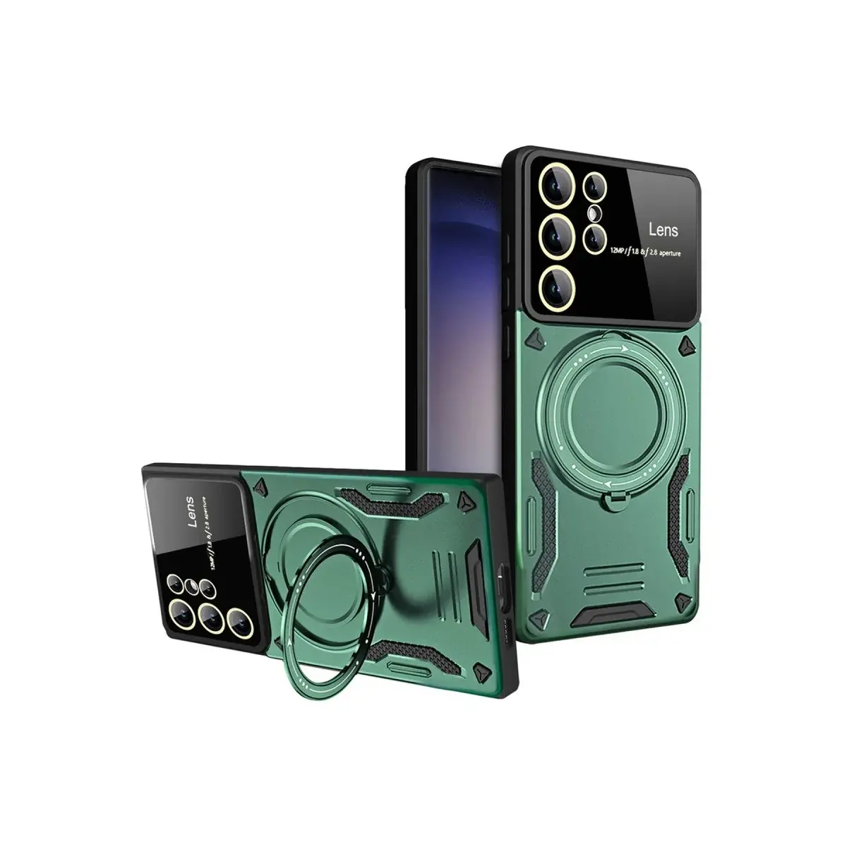 Samsung Galaxy S25 Ultra Kılıf Joy Lens Standlı Kapak - Koyu Yeşil