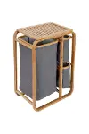 Ahşap Bambu 3 Bölmeli Çamaşır Sepeti 50x30x70 cm-4
