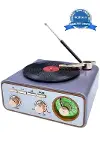 Metalik Nostaljik Tasarım Plak Çalar Görünümlü Radyolu Bluetooth Hoparlör Retro Müzik Plak-1