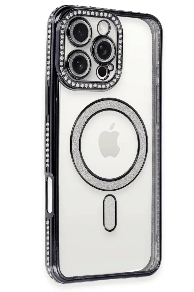 Apple iPhone 16 Pro Kılıf Joke Simli Magneticsafe Kılıf - Siyah