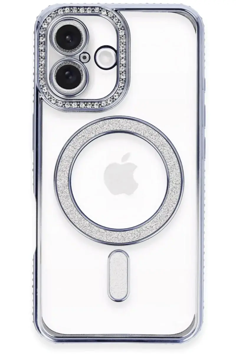 Apple iPhone 16 Plus Kılıf Joke Simli Magneticsafe Kılıf - Mavi