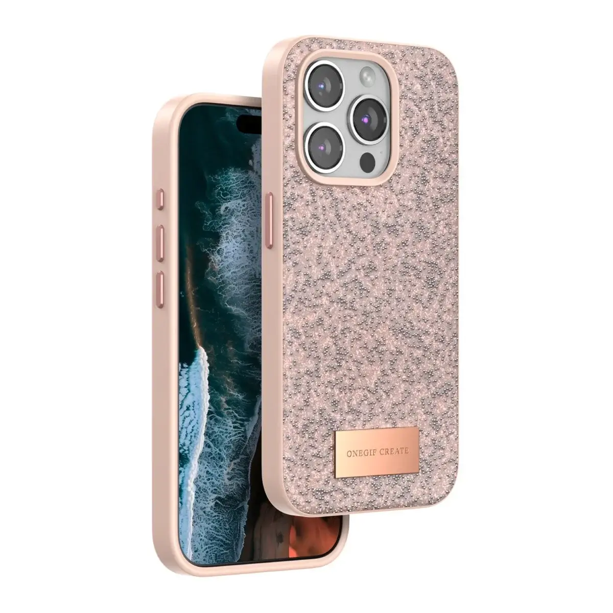 Onegif Apple İphone 15 Pro Max Bright Simli Kapak - Pembe