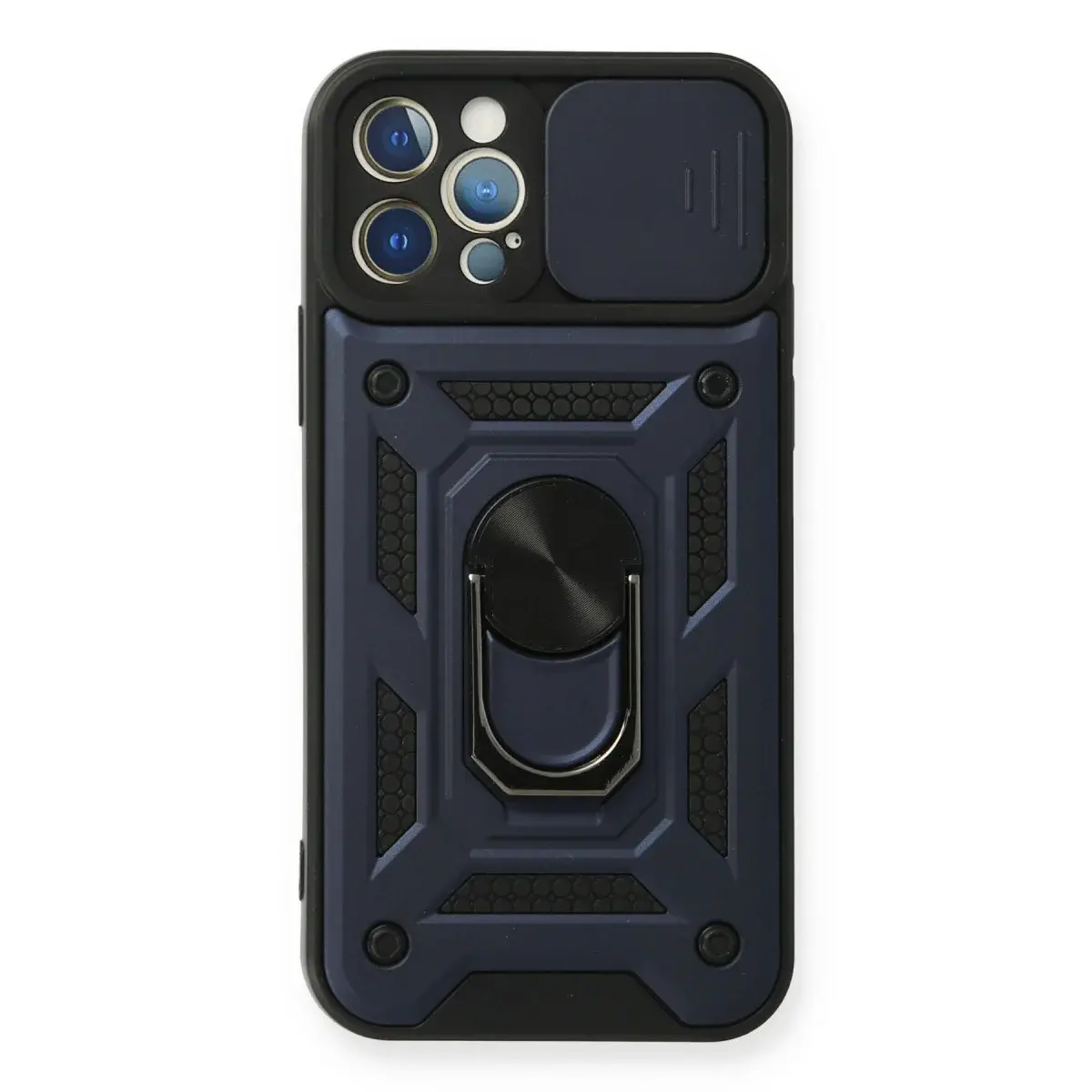 Apple İphone 12 Pro Kılıf Pars Lens Yüzüklü Silikon - Lacivert