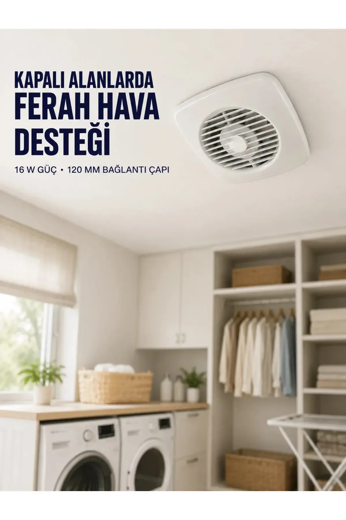 120 mm Dekoratif Aspiratör 16 W 180 m³/h Banyo Mutfak ve WC Havalandırma Fanı