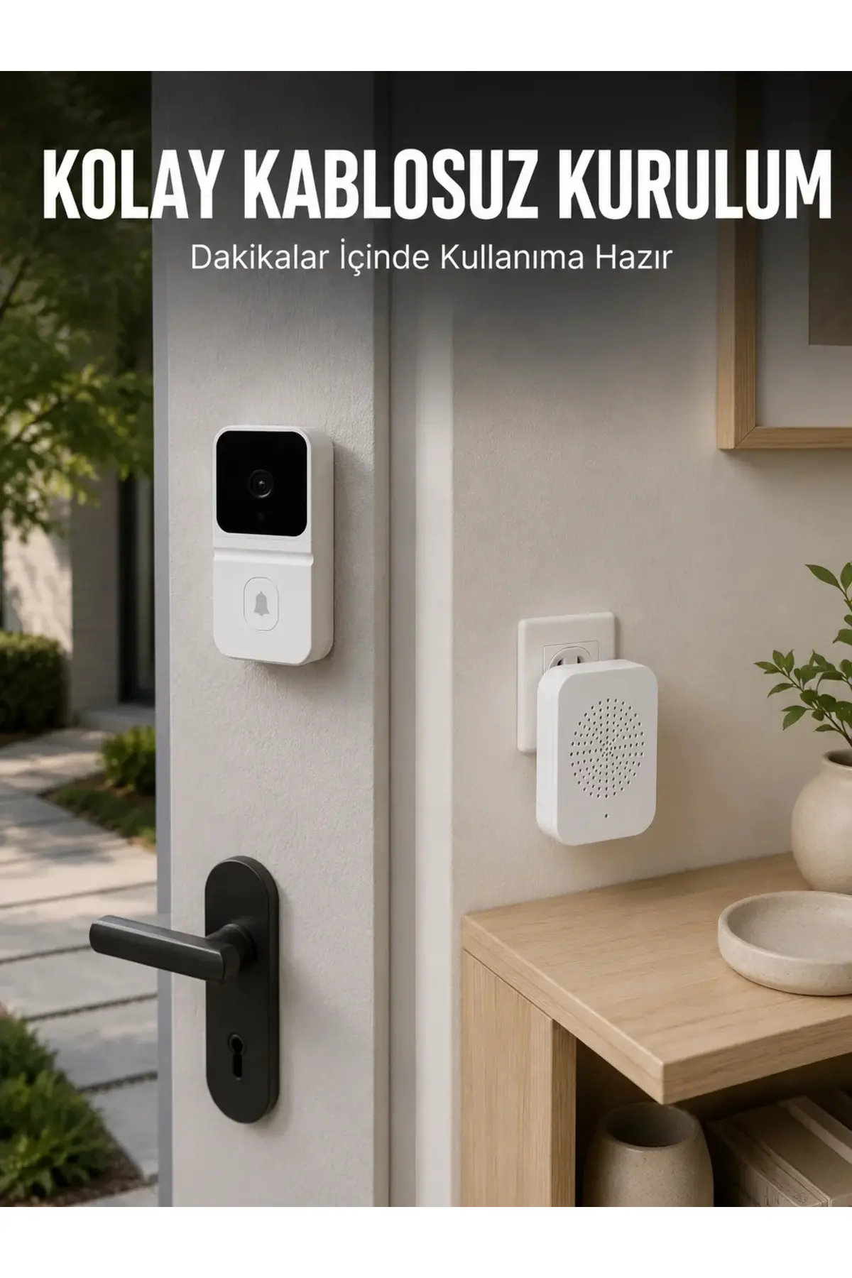 HD Kameralı Beyaz Görüntülü Kapı Zili Çift Yönlü Sesli Wi-Fi Akıllı Kapı Zili