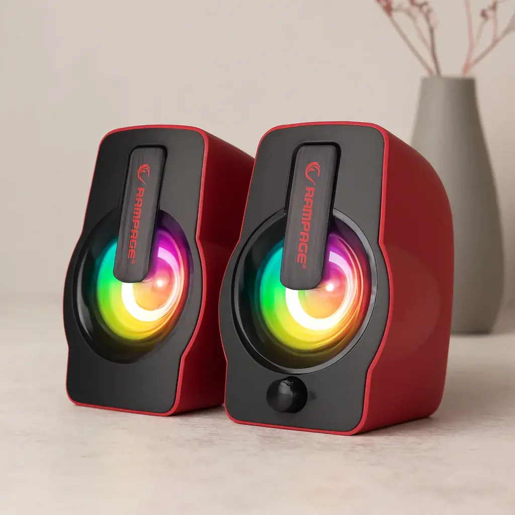 2.0 USB RGB Işıklı Kırmızı Multimedya Hoparlör Seti (1+1, 12W)