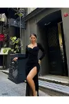 Kadın Günlük Kalp Yaka Uzun Kol Çiçekli Bodycon Elbise-3