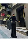 Kadın Günlük Kalp Yaka Uzun Kol Çiçekli Bodycon Elbise-4