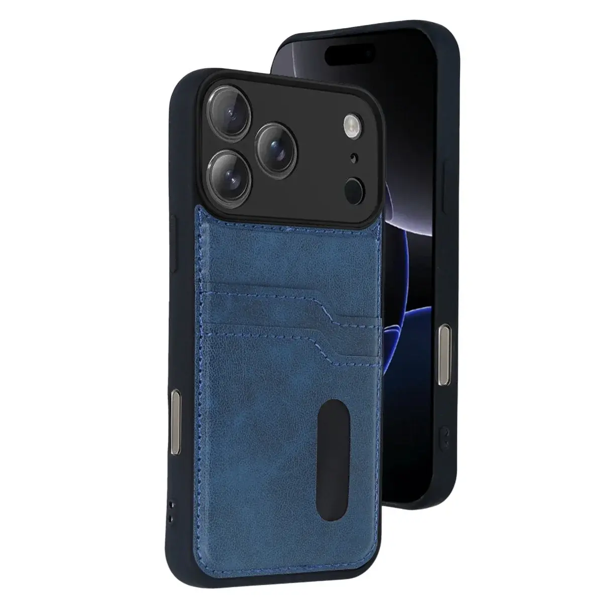 Apple İphone 17 Pro Sara Kartvizitli Deri Kılıf - Lacivert