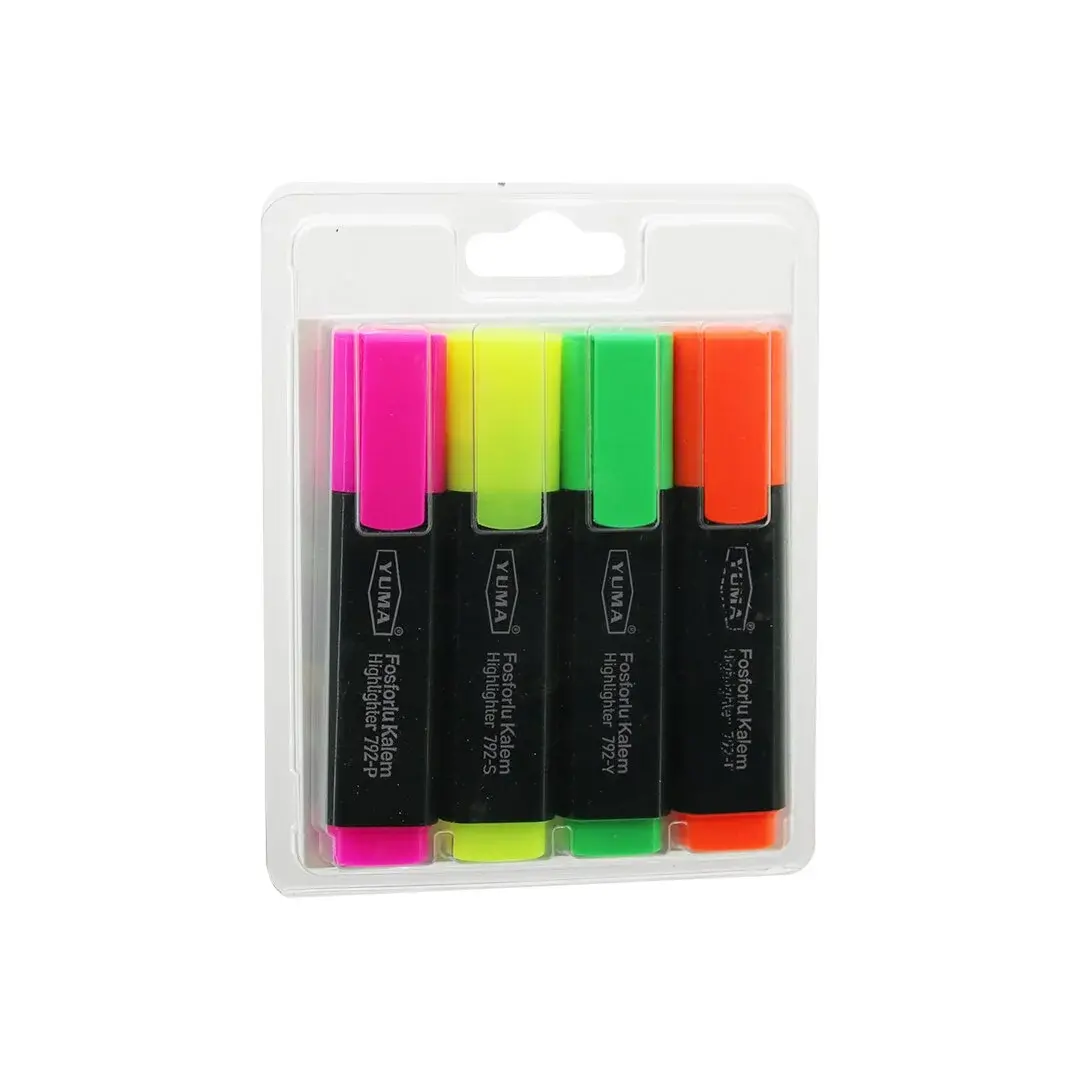 Yuma YM-792-4 792-T-Y-S-P 4PCS Fosforlu Kalem Turuncu - Yeşil - Sarı - Pembe