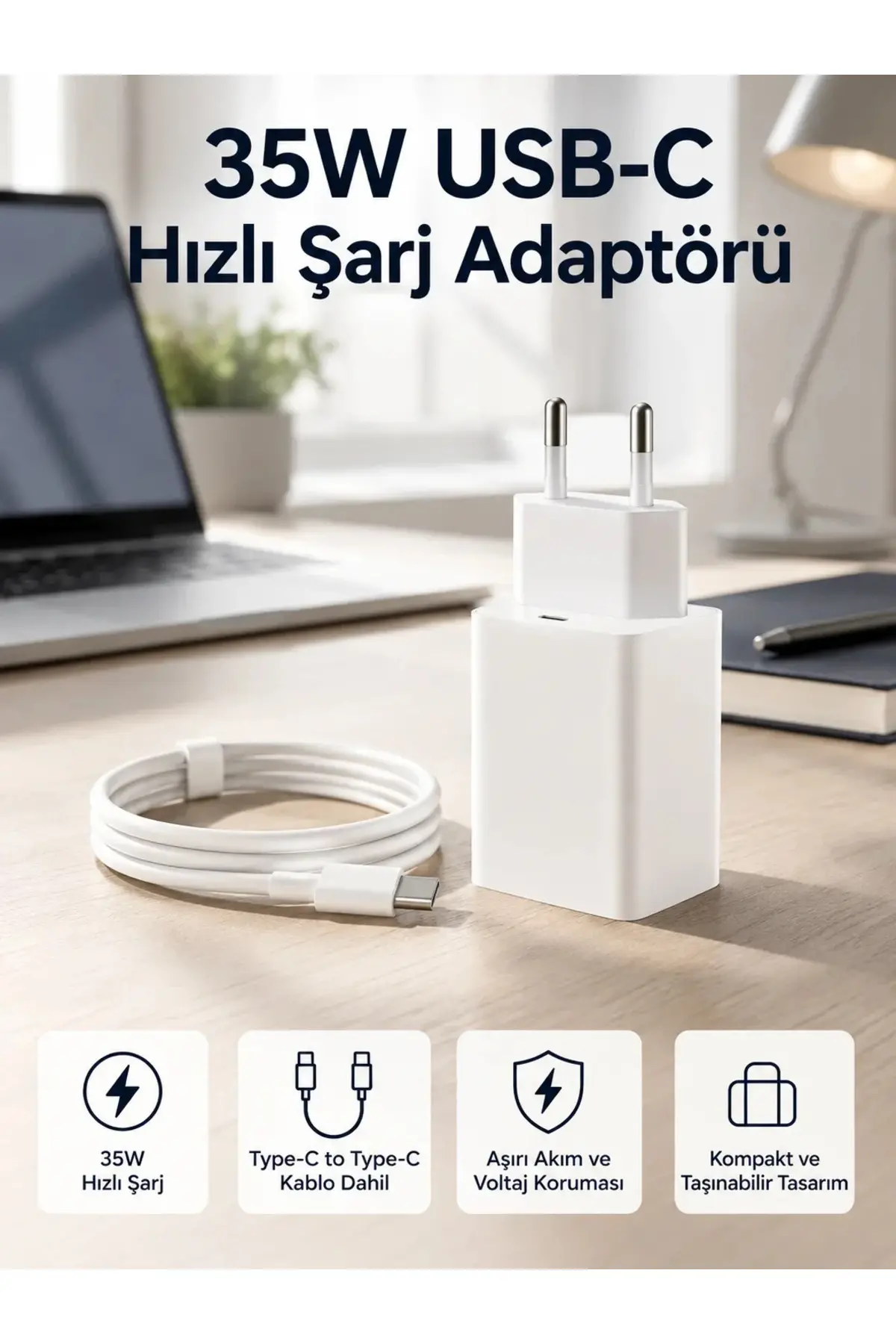 35W USB-C Hızlı Şarj Adaptörü Type-C to C Kablo Seti