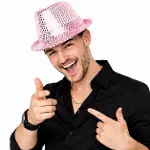 Pembe Payetli Disco Parti Şapkası Yetişkin Işıltılı Fötr Model-3