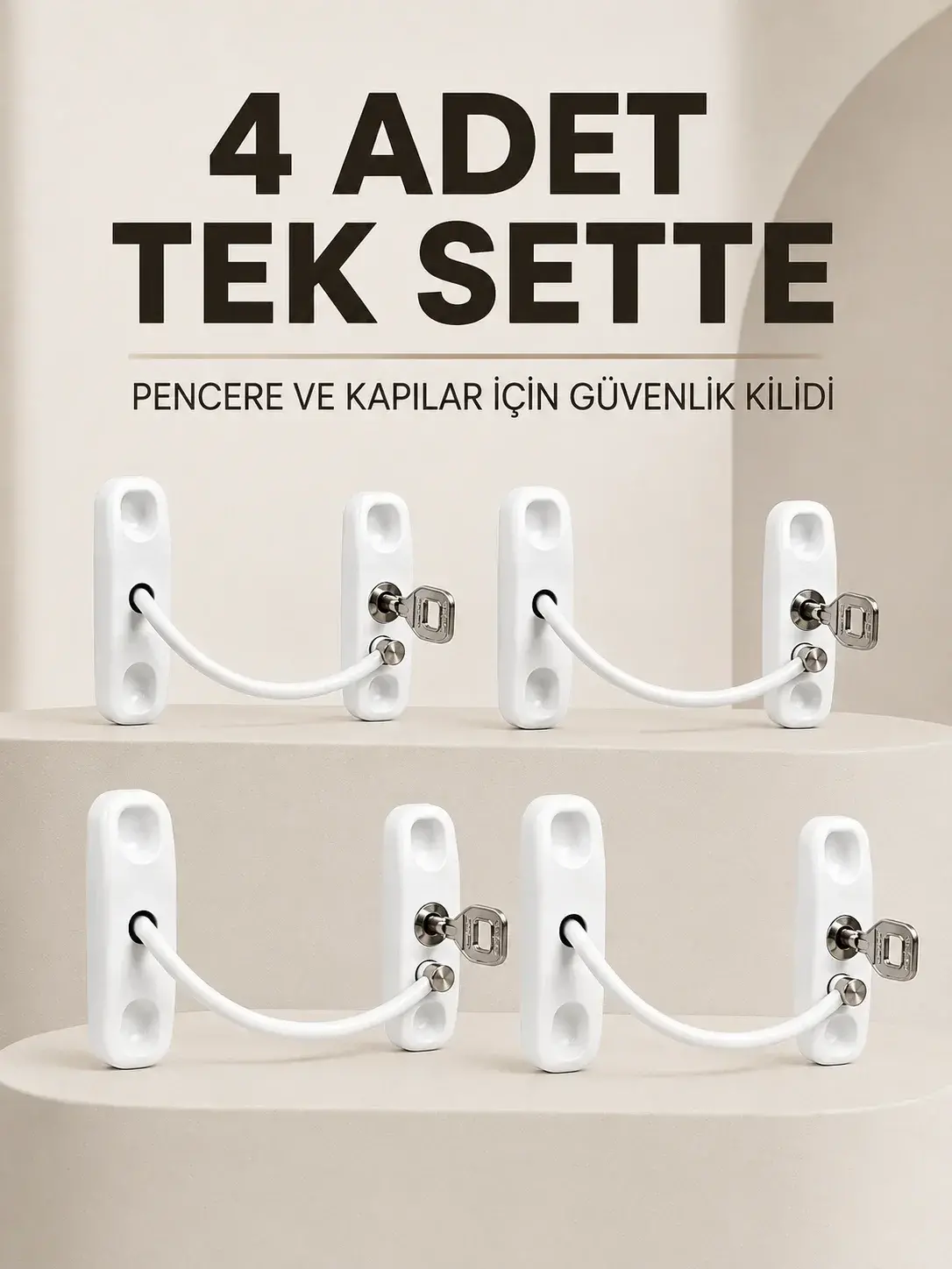 Anahtarlı Pencere Emniyet Kilidi 4 Adet Güvenlik Seti