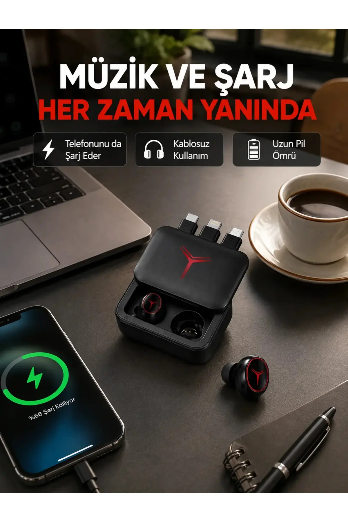 Powerbank Özellikli Bluetooth Kablosuz Kulaklık – Dokunmatik Kontrol, Uzun Pil Ömrü, Ergonok Tasarım