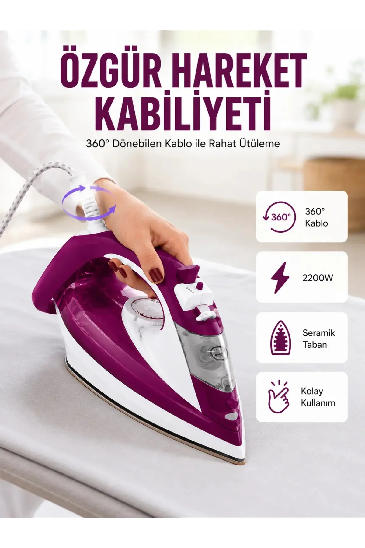 2200W Serak Kaplama Estetik Tasarımı 360 Derece Dönebilir Kablosu Yeni Nesil