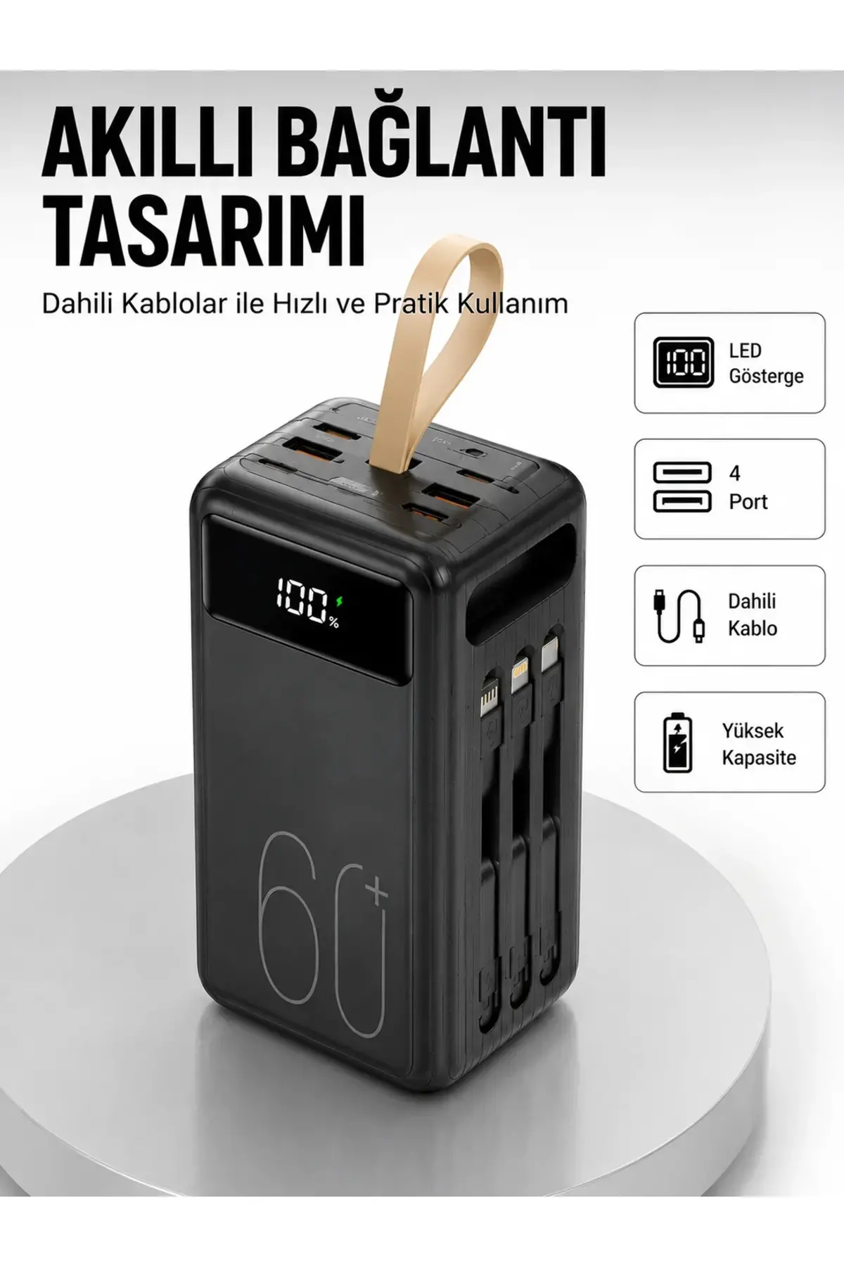 Tüm Cihazlarla Uyumlu LED Fenerli 4 Çıkışlı Powerbank Yeni Nesil