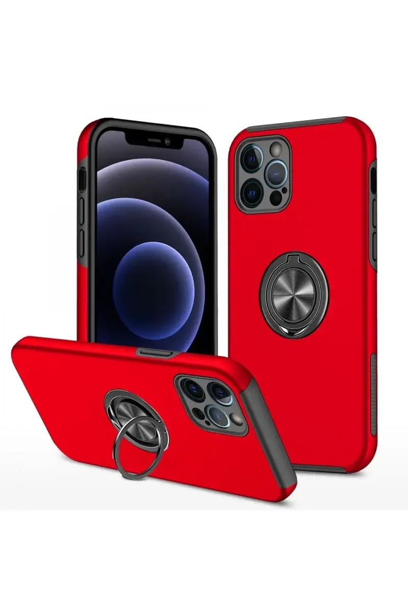 Apple iPhone 12 Pro Kılıf Elit Yüzüklü Kapak - Kırmızı