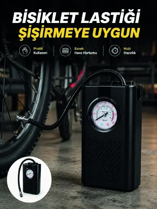og Manometreli Kompakt Araç Hava Pompası Lastik Şişirme Cihazı