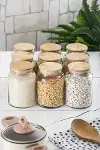 9 Lu Set Bambu Kapaklı Cam Kavanoz & Erzak Saklama Kabı 800 ml Orta Boy ( Vakum Kapak )-3