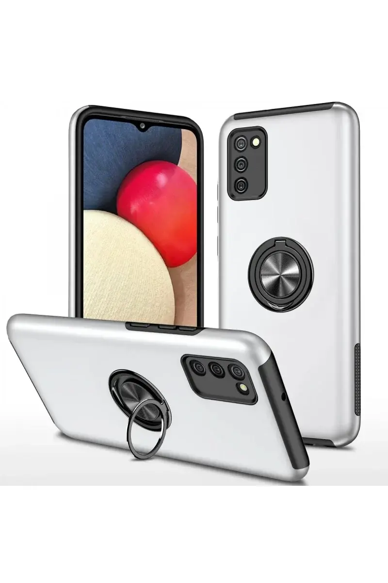 Samsung Galaxy A02S Kılıf Elit Yüzüklü Kapak - Gümüş