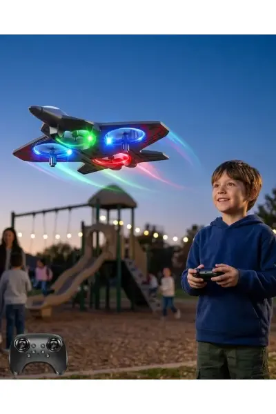Uzaktan Kumandalı LED Işıklı Drone Uçak 360 Derece Dönüş Özellikli Oyuncak Drone
