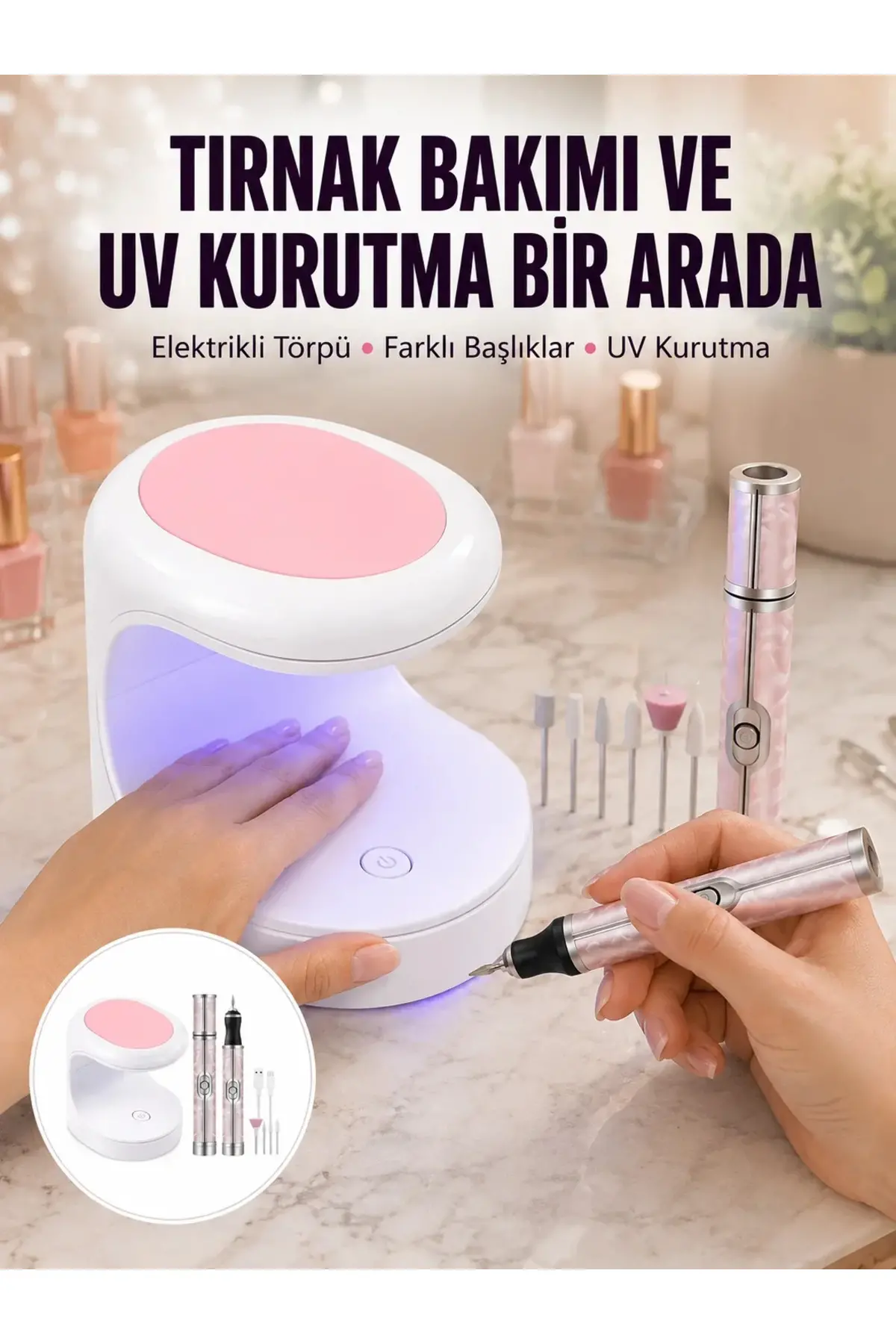 Tırnak Matkabı ve LED Oje Kurutucu 2’li Profesyonel Bakım Seti Yeni Nesil