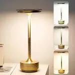 Eskitme Gold Kasa Dokunmatik Şarjlı Masa Lambası – 3 Renk Işık Modlu, LED Aydınlatmalı, Modern & Dek-1