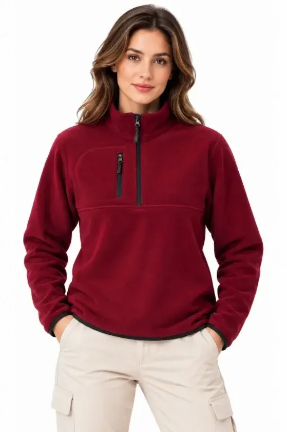 Polar Dik Yaka Yarım Fermuarlı Fermuarlı Göğüs Cepli Regular Fit Kışlık Sweatshirt - Bordo-1 Polar Dik Yaka Yarım Fermuarlı Fermuarlı Göğüs Cepli Regular Fit Kışlık Sweatshirt - Bordo-1