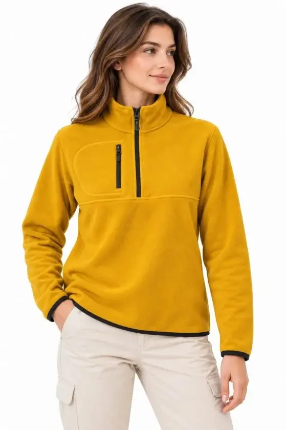 Polar Dik Yaka Yarım Fermuarlı Fermuarlı Göğüs Cepli Regular Fit Kışlık Sweatshirt - Hardal Sarısı-1 Polar Dik Yaka Yarım Fermuarlı Fermuarlı Göğüs Cepli Regular Fit Kışlık Sweatshirt - Hardal Sarısı-1