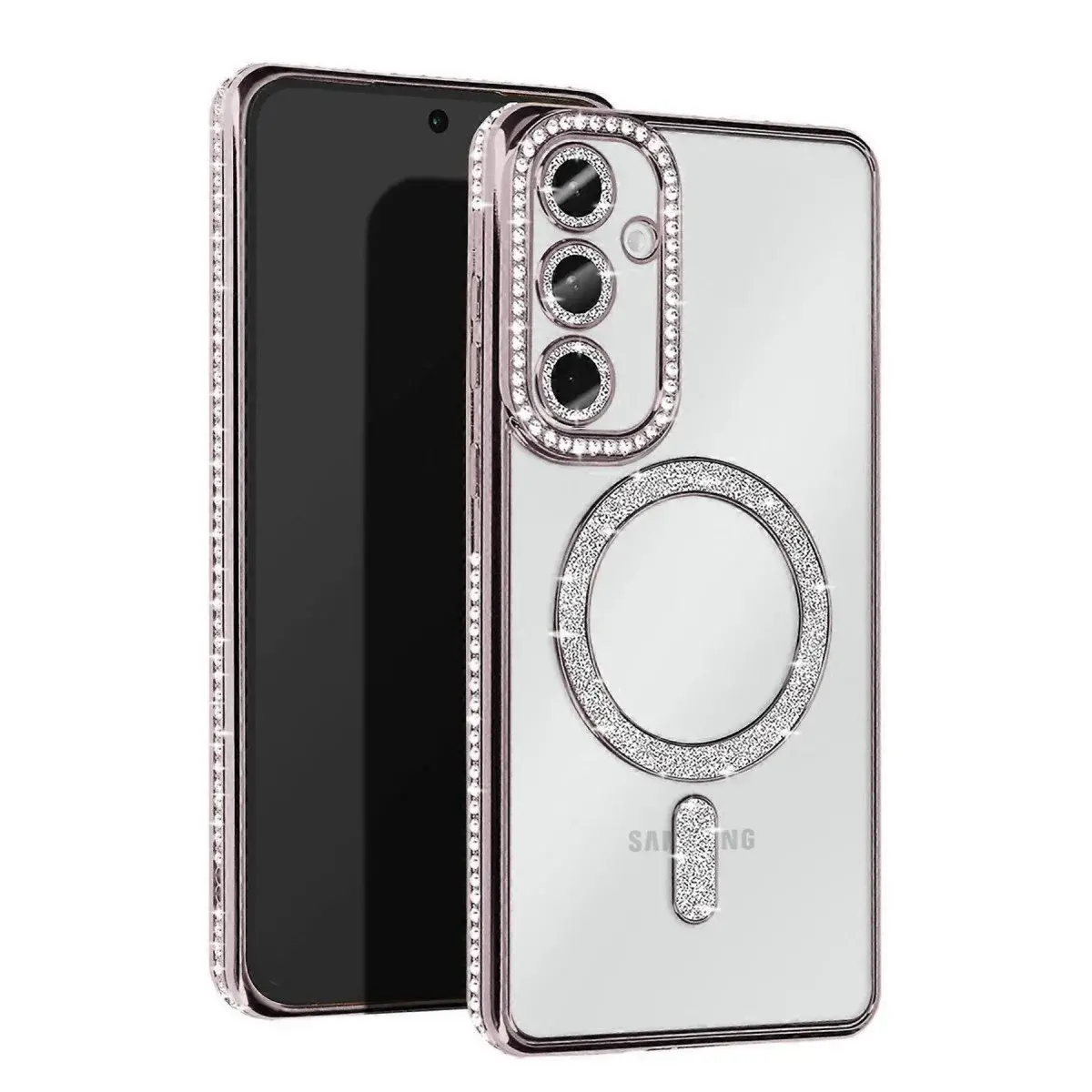 Samsung Galaxy S25 Kılıf Joke Simli Magneticsafe Kılıf - Gümüş