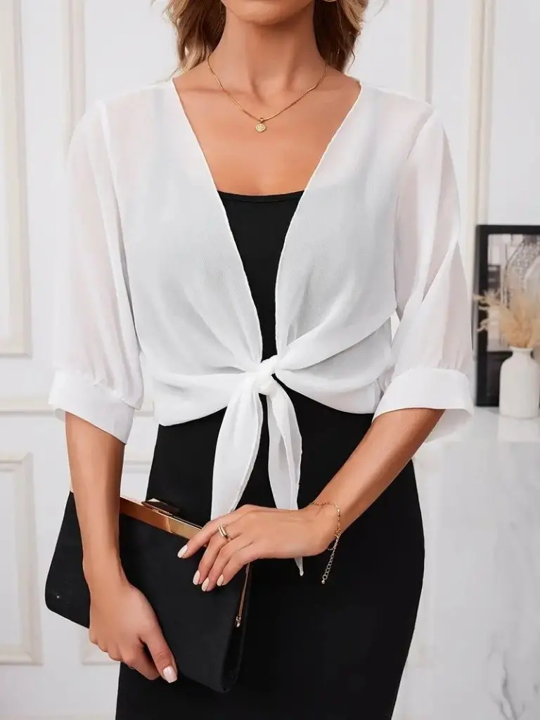 Kadın Truvakar Kol önden Bağlamalı Kısa şifon Bolero Ceket-1 Kadın Truvakar Kol önden Bağlamalı Kısa şifon Bolero Ceket-1