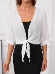 Kadın Truvakar Kol önden Bağlamalı Kısa şifon Bolero Ceket-4