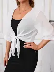 Kadın Truvakar Kol önden Bağlamalı Kısa şifon Bolero Ceket-5