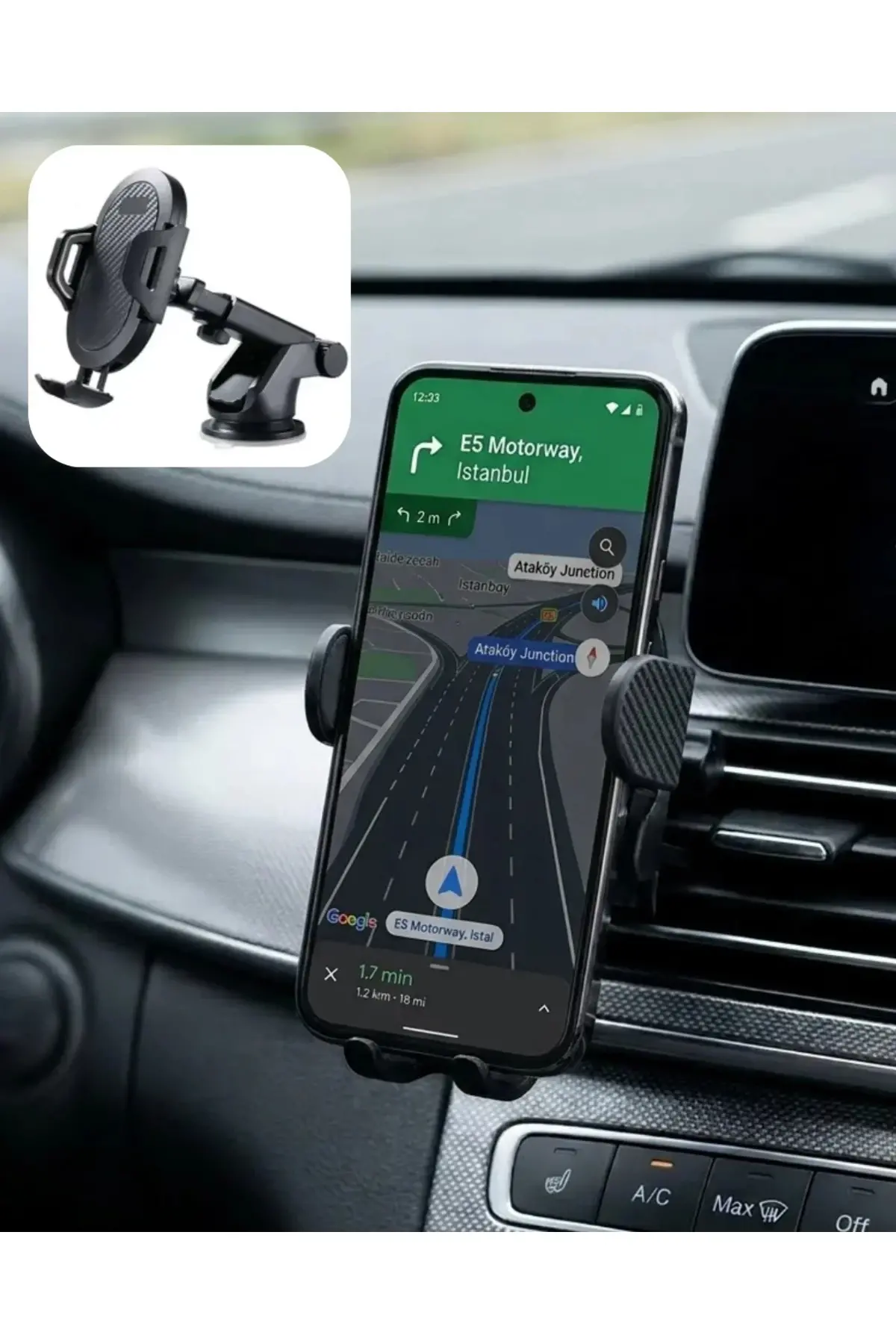 360° Döner Araç Telefon Tutucu Otomatik Kilit Mekanizmalı Stand