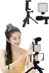 Tripod Telefon Tutucu Kumandalı Mikrofon Led Işık Vlog Video Kayıt-4