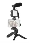 Tripod Telefon Tutucu Kumandalı Mikrofon Led Işık Vlog Video Kayıt-1