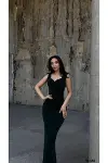Kadın Şık Model Kalp Yaka Askılı Çiçekli Balık Kesim Abiye Elbise-2