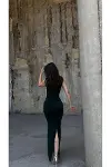 Kadın Şık Model Kalp Yaka Askılı Çiçekli Balık Kesim Abiye Elbise-3