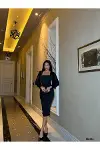 Kadın Trend Tasarım Kare Yaka Askılı Saten Kumaş Balık Kesim Abiye Elbise-1