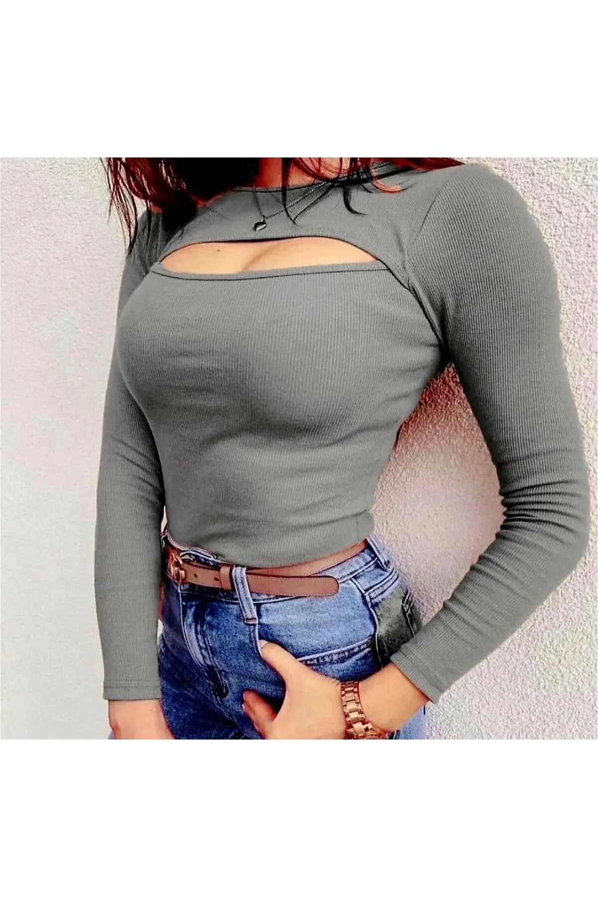 Kadın Özel Tasarım Bisiklet Yaka Uzun Kol Kaşkorse Kumaş Smock Bluz