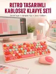 Renkli Retro Tuş Takımlı Klavye – 3 Cihaz Bağlantısı, Medya Kısayol Tuşları Yeni Nesil-1