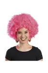 Pembe Renk Kıvırcık Afro Bonus Peruk-1