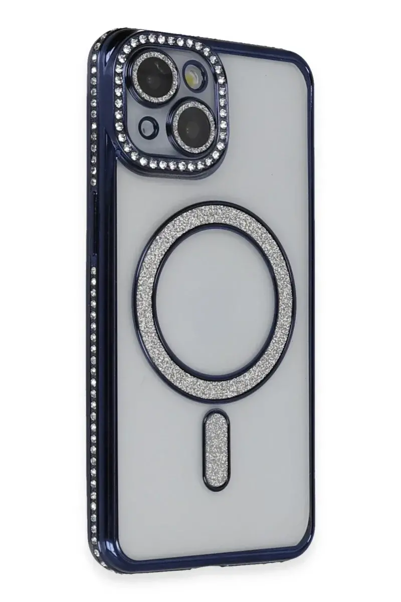 Apple iPhone 13 Kılıf Joke Simli Magneticsafe Kılıf - Lacivert