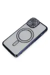 Apple iPhone 13 Kılıf Joke Simli Magneticsafe Kılıf - Lacivert-3