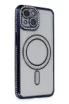 Apple iPhone 13 Kılıf Joke Simli Magneticsafe Kılıf - Lacivert-1
