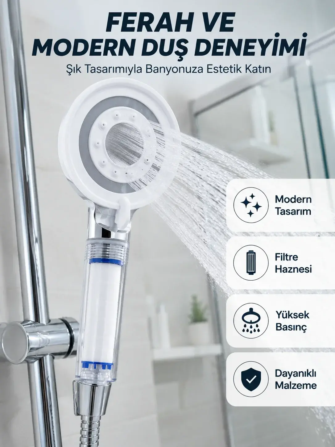 neral Taşlı Filtreli Duş Başlığı Güçlü Su Basınçlı Banyo Başlığı