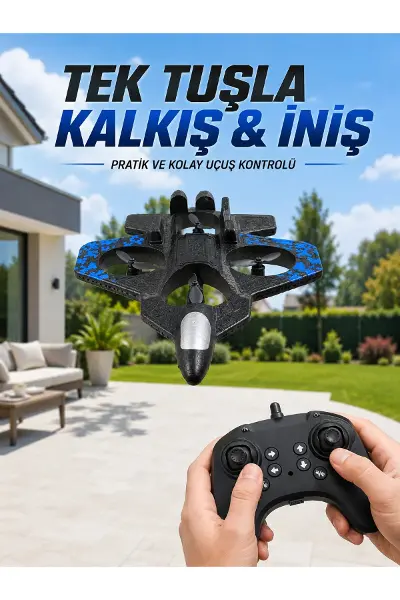 4 Pervaneli Jet Uçak Drone Uzaktan Kumandalı 360° Takla Renkli Işıklı Dengeli Uçuş