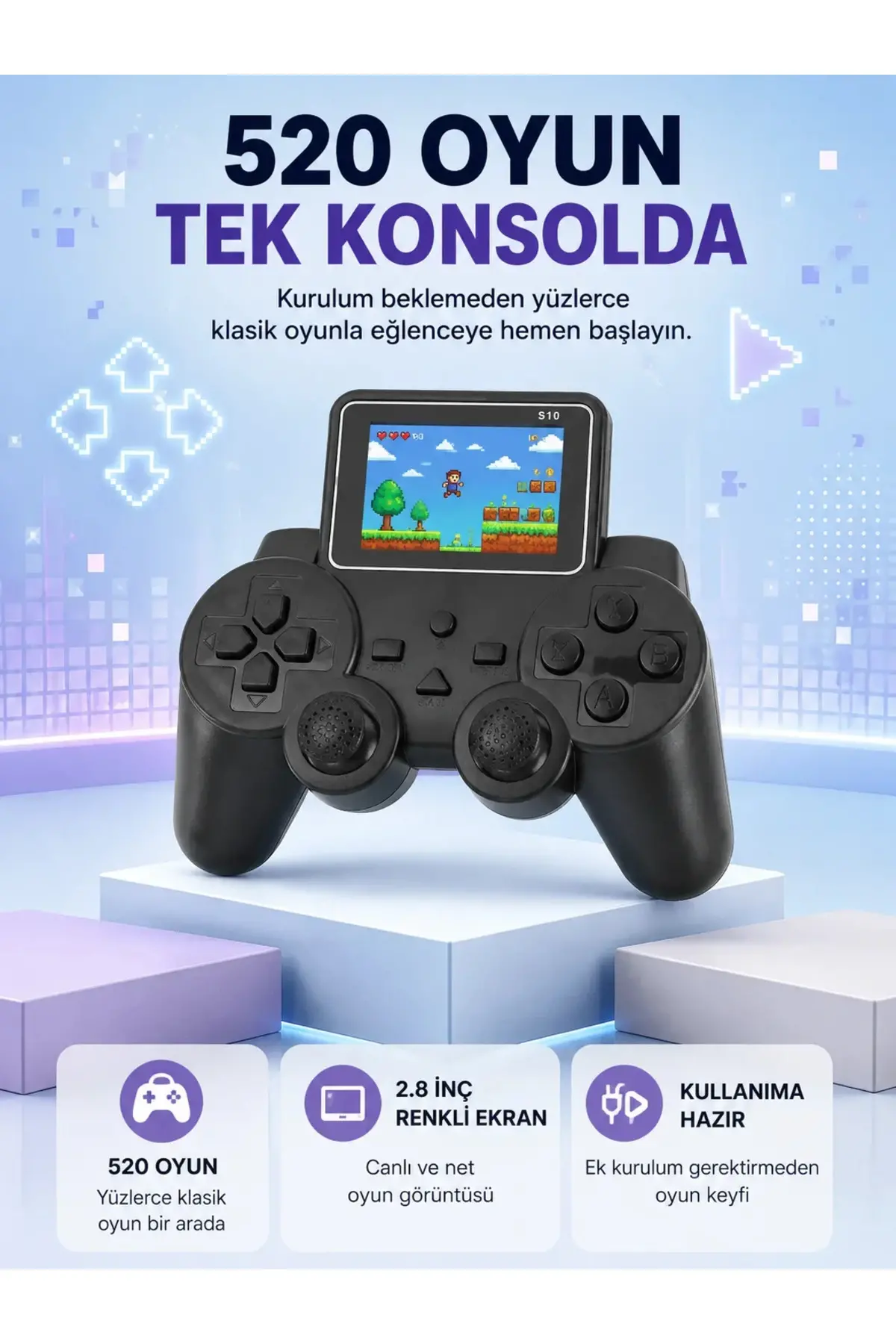 S10 Retro Oyun Konsolu Taşınabilir 2.8 İnç Ekran Ergonok Nostalji Yeni Nesil