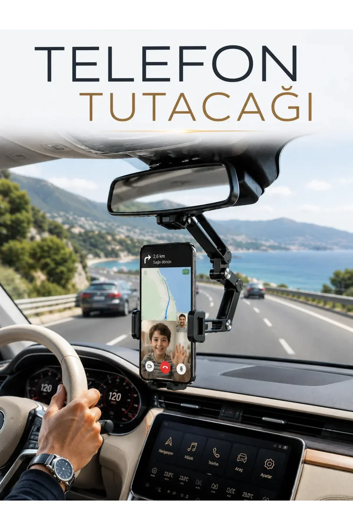 Araç İçi Dikiz Aynası Telefon Tutucu 360° Döner Ayarlanabilir Katlanabilir