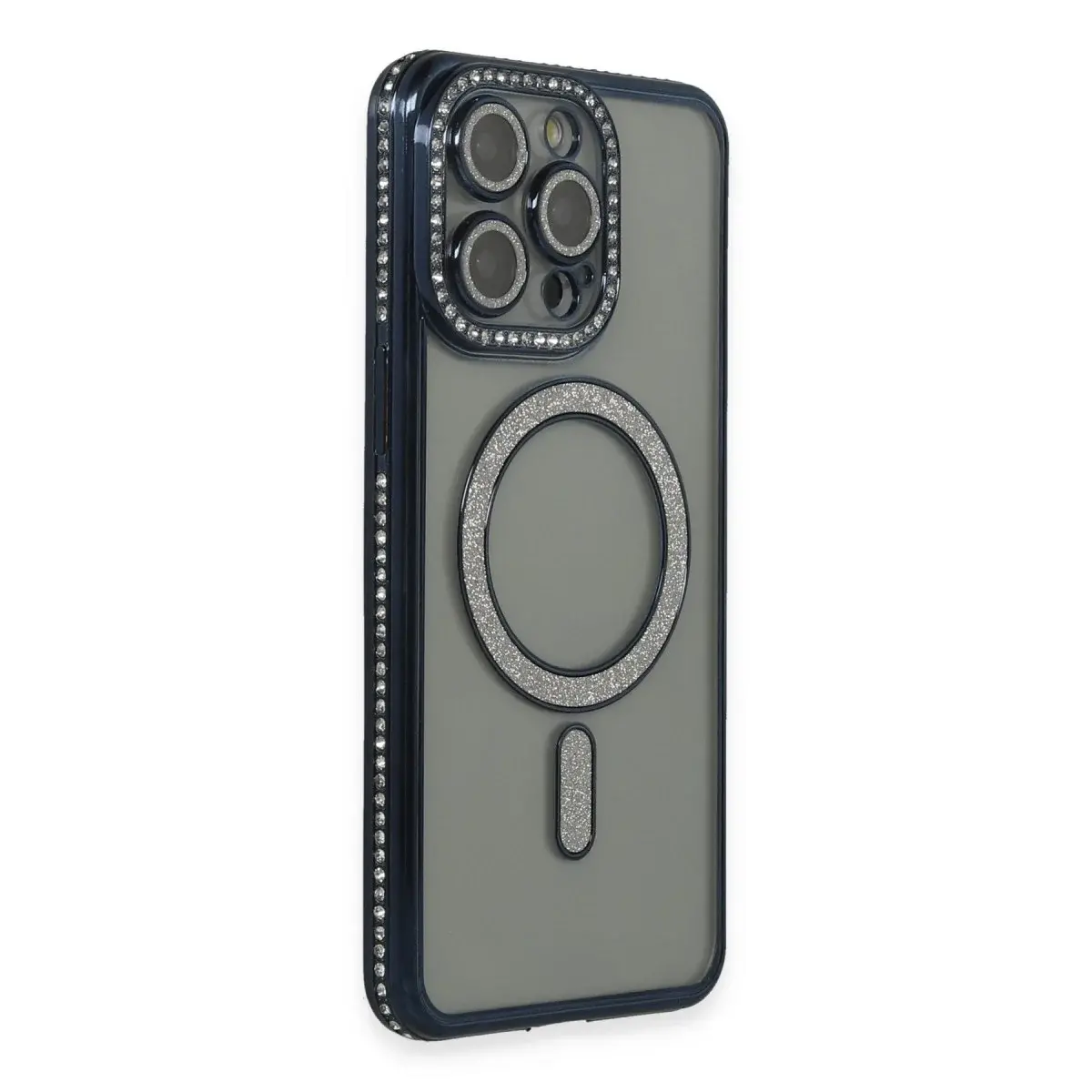 Apple İphone 15 Pro Kılıf Joke Simli Magneticsafe Kılıf - Lacivert